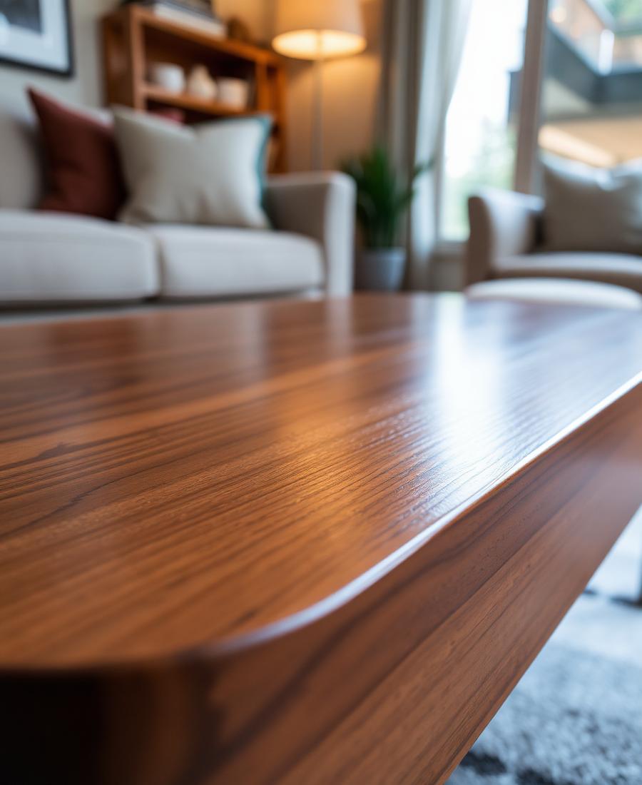 Freshly polished wooden centre table after furniture polishing